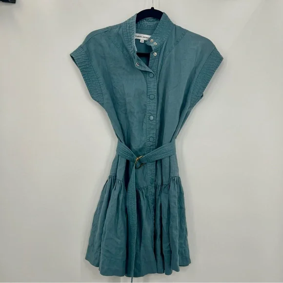 Karina Grimaldi Zelie Solid Mini Dress Element Blue Denim Button Drop Waist XS - Picture 4 of 13